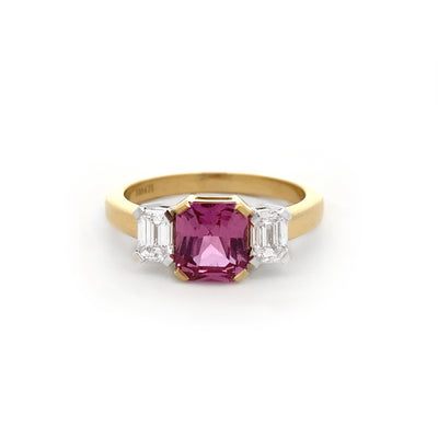 Fuchsia: Pink Sapphire & Diamond Three Stone Ring in Yellow Gold | 1.57ct