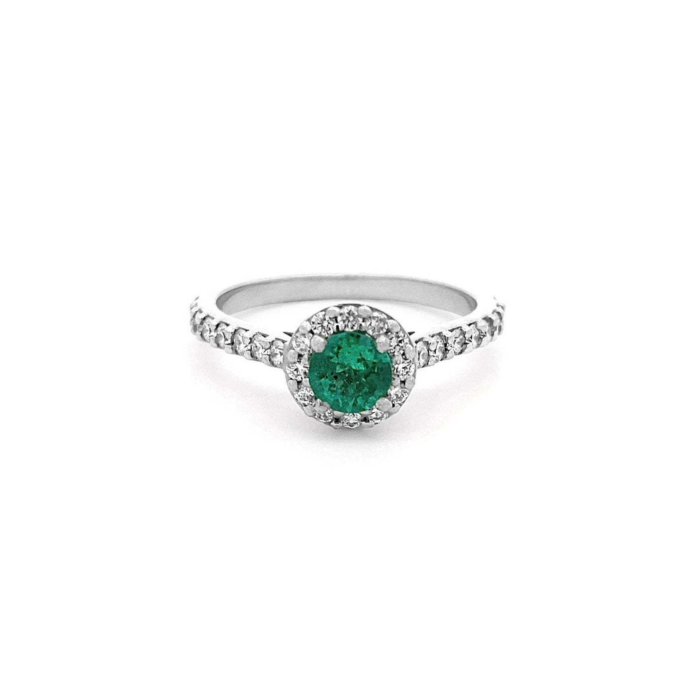 Adorn: Emerald & Diamond Halo Ring in Platinum | 0.34ct