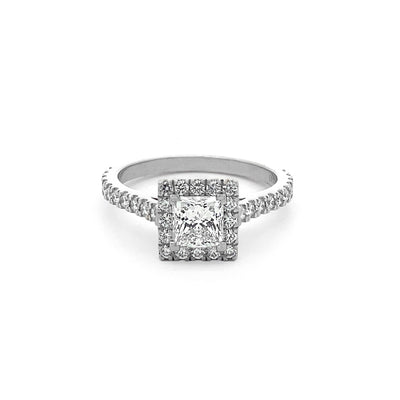 Adorn: Princess Diamond Halo Ring with Diamond Band in Platinum | 1.28ctw