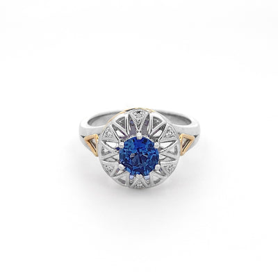 Flare: Sapphire and Diamond Halo Ring in White Gold | 1.04ct