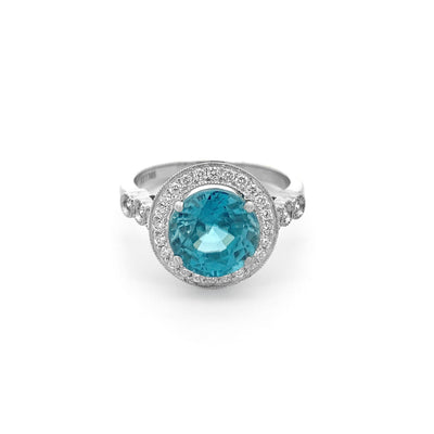 Oceans: Zircon & Diamond Halo Ring in White Gold | 4.29ct