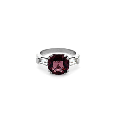 Mahogany: Spinel & Diamond Three Stone Ring in Platinum | 3.68ct