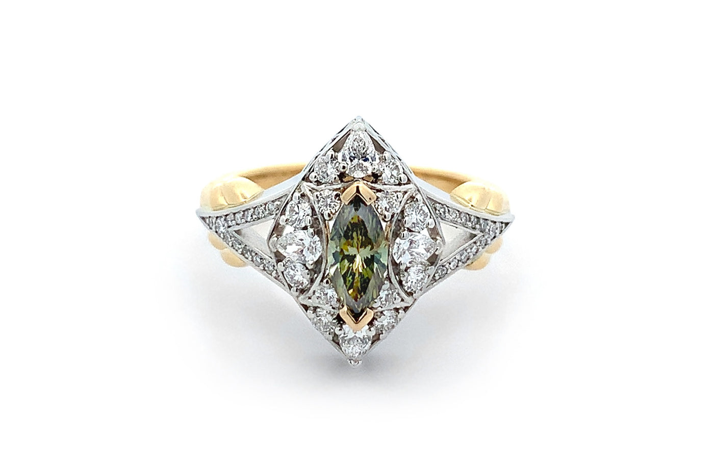 Athena: Green Diamond Cluster Ring in Yellow Gold | 0.36ct