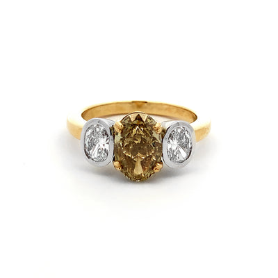 Cognac Diamond Three Stone Ring in Yellow Gold | 2.00ct