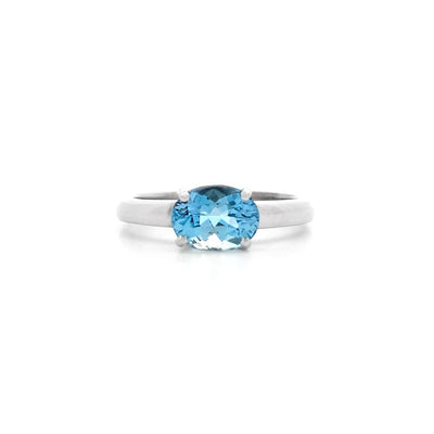 East-West Set Aquamarine Solitaire Ring in White Gold | 0.95ct