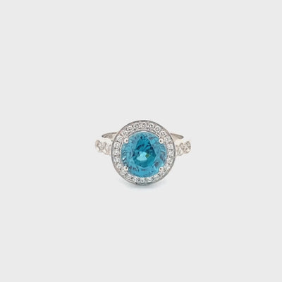 Oceans: Zircon & Diamond Halo Ring in White Gold | 4.29ct