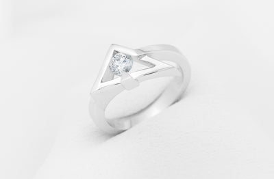 Inspired Collection, engagement Ring, 18ct, 18k, white gold, platinum, jewellery, jewelry, round diamond, tension, claw set, brilliant diamond, round cut, ring design, escher, triangle, ready to ship, ready to go, 0.38ct, G colour, color, VVS2 grade, clarity
