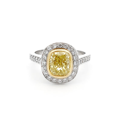 Natural Fancy Yellow Diamond Halo Ring in Platinum | 2.01ct