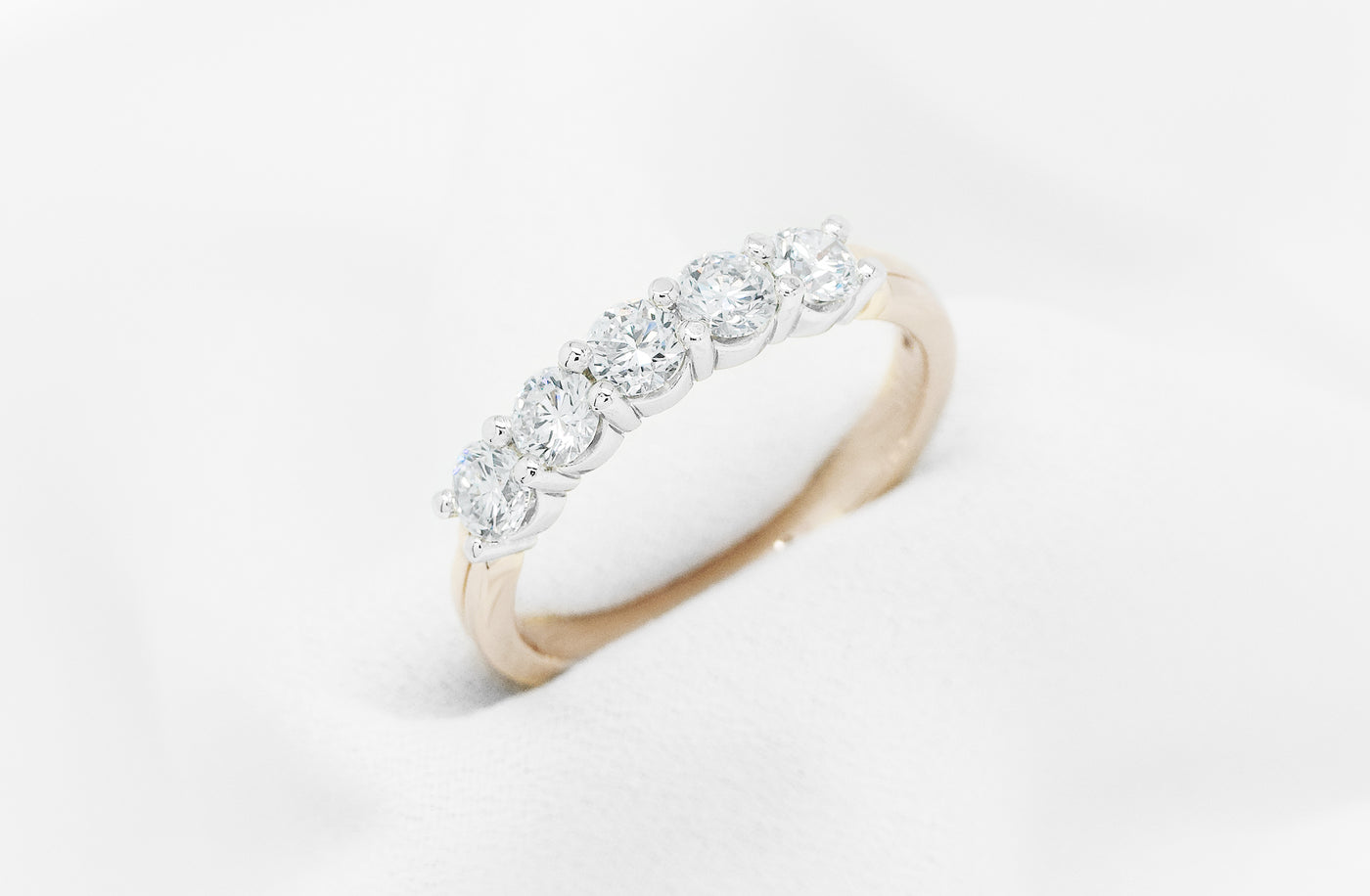 Diamond eternity ring, five 0.80ct round diamonds, D, G, colour, color, VS-SI clarity, Diamond 18ct Rose Gold band, Platinum setting, Five Stone, Narrative Collection Ring, Size N, ready to ship, ready to go, jewellery, jewelry