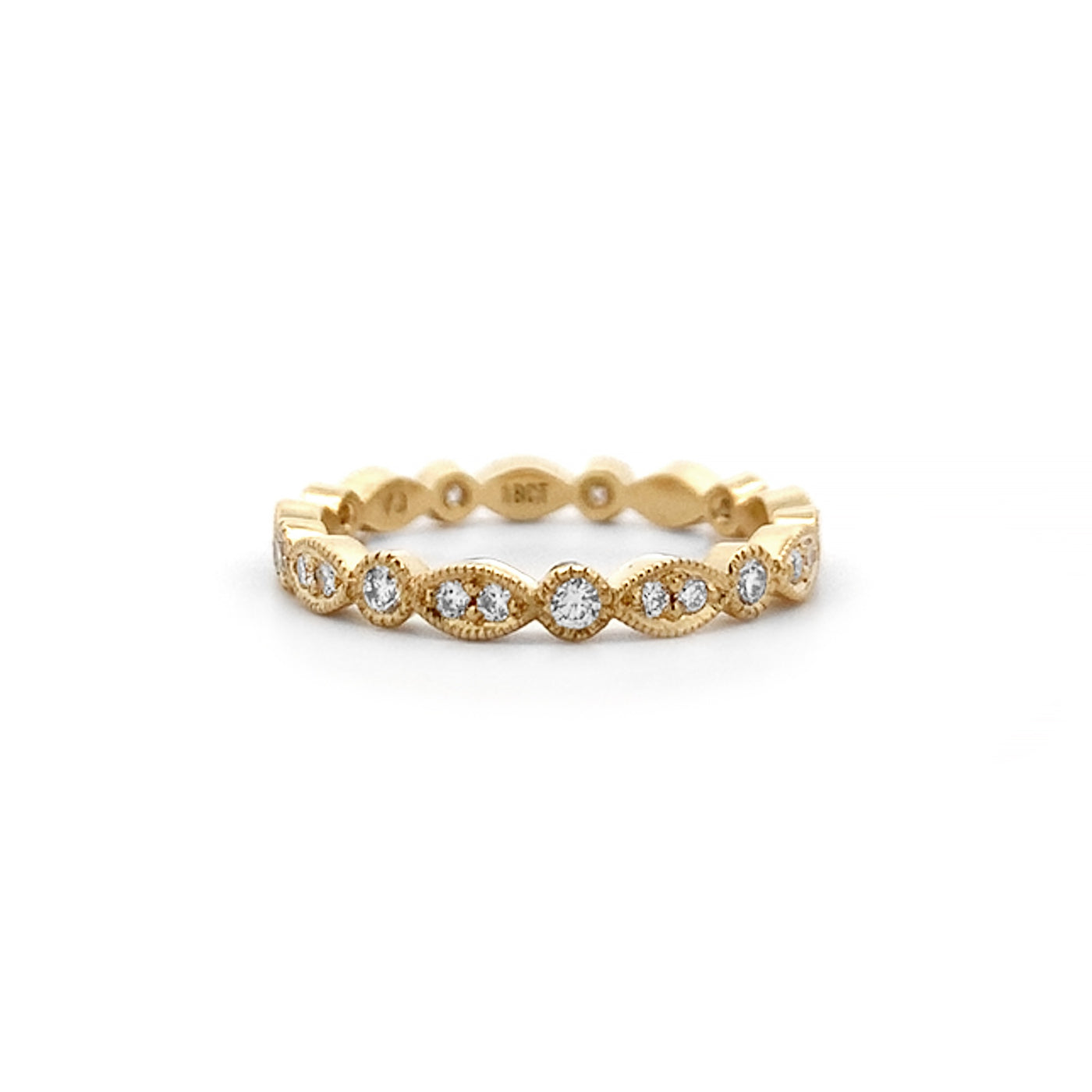 Leaf and Circle Diamond Set Eternity Ring in Yellow Gold with Milgrain Edge | 0.40ctw