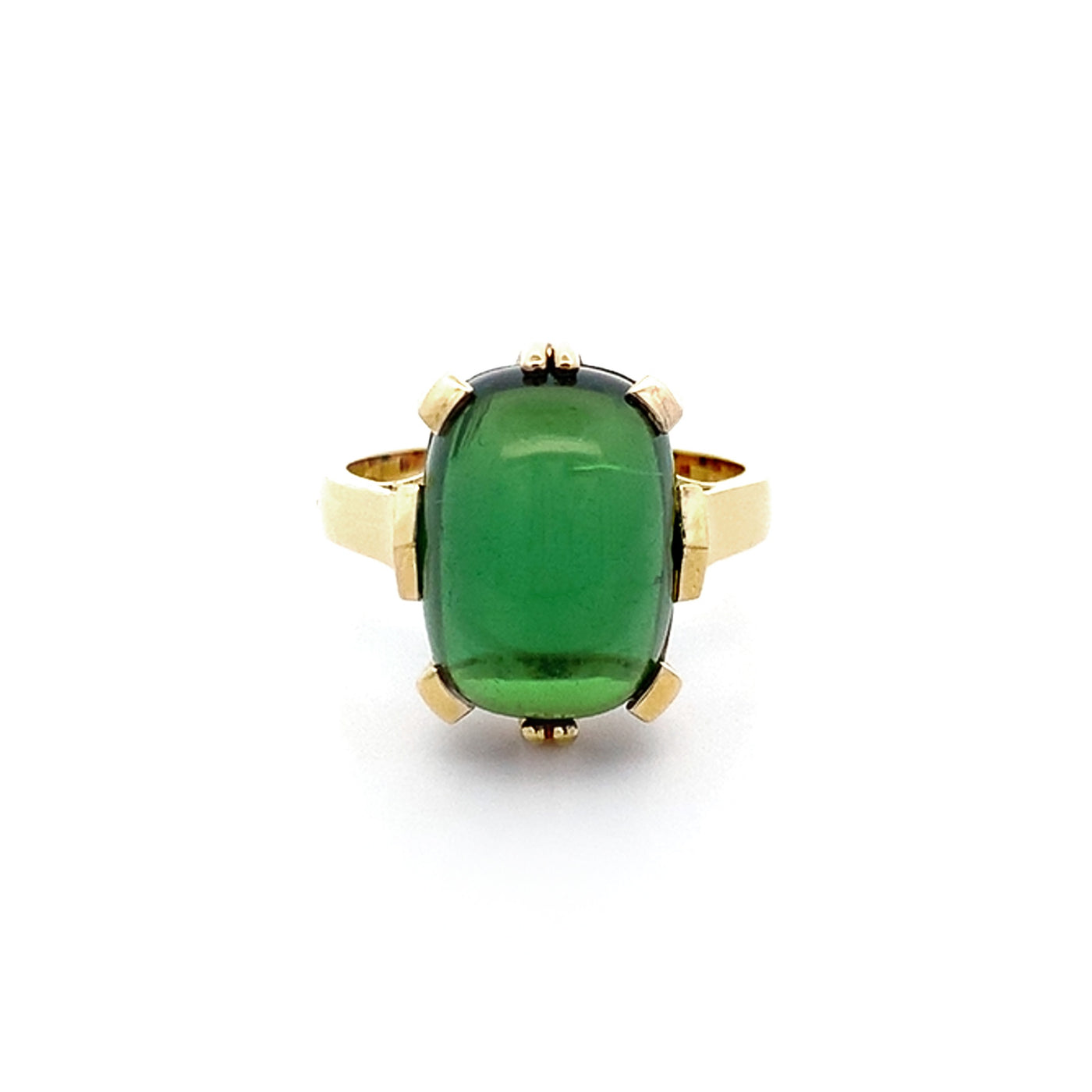 Cabochon Green Tourmaline Solitaire Ring