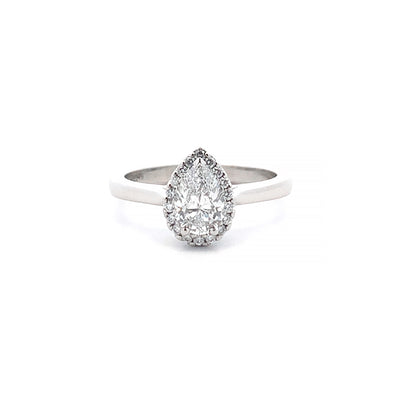 Luminous: Pear Cut Diamond Halo Ring in Platinum | 0.80ctw