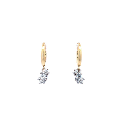 Oval Cut Diamond Cluster Drop Earrings in Yellow Gold | 0.54ctw