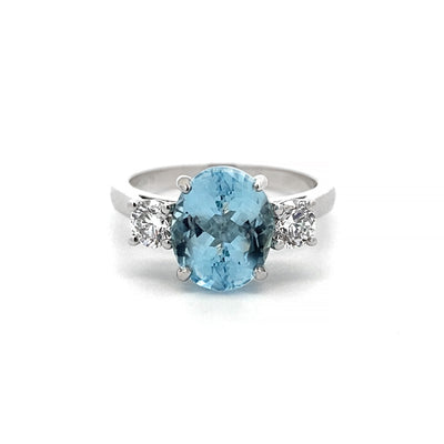 Aquamarine and Diamond Three Stone Ring