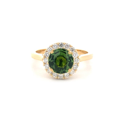Green Sapphire and Diamond Halo Ring