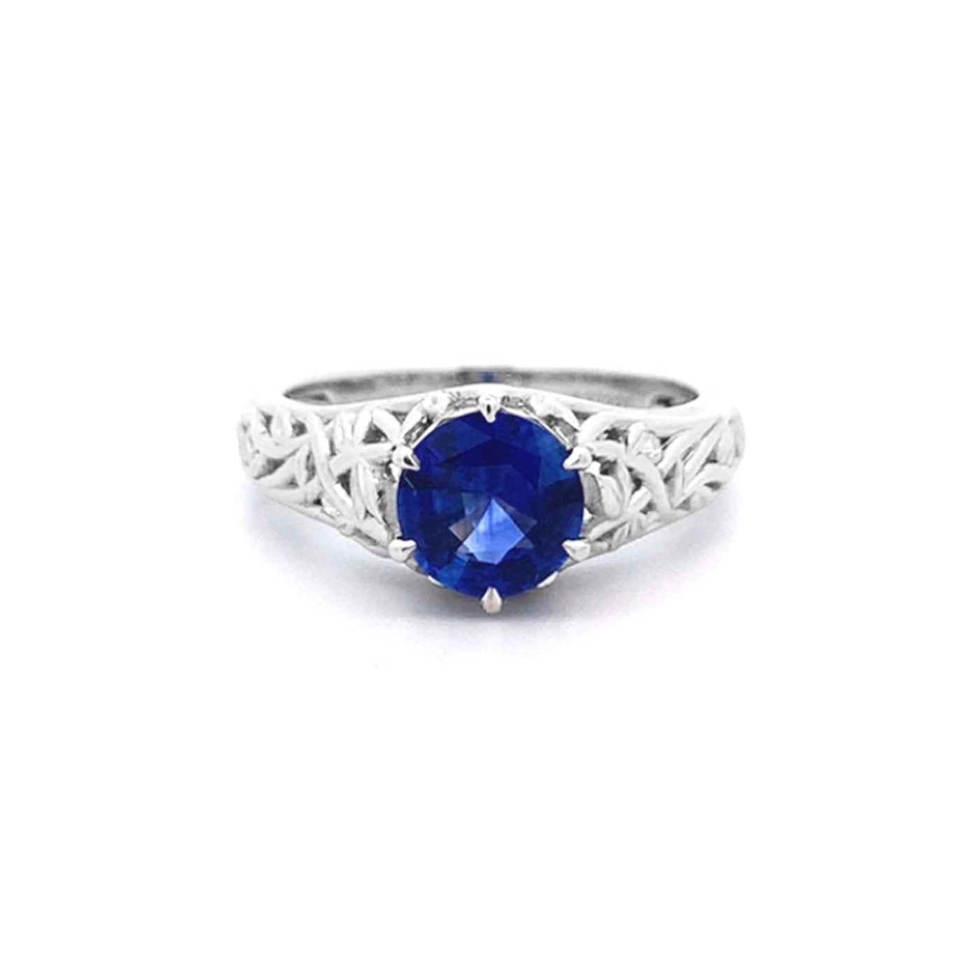 Liana: Vintage Style Sapphire and Diamond Solitaire Ring in Platinum