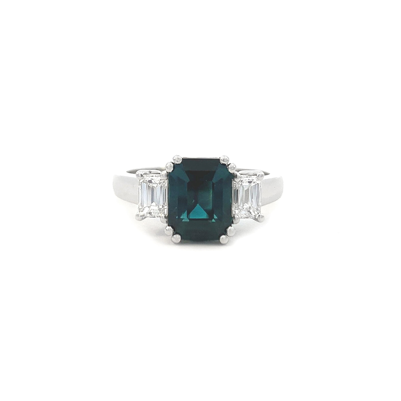 Sapphire and Diamond Three Stone Ring in Platinum | 2.77ct