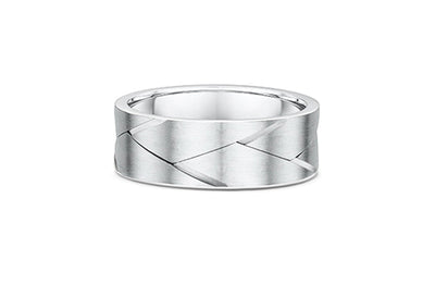 Carved Woven Pattern Brushed Finish Band in White Gold