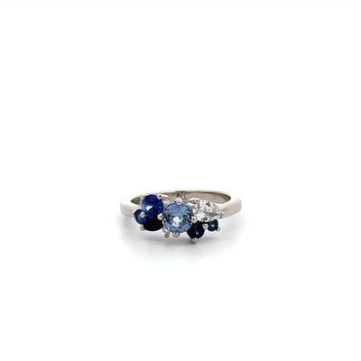 Blue Enchanted Forest: Sapphire & Diamond Cluster Ring in Platinum