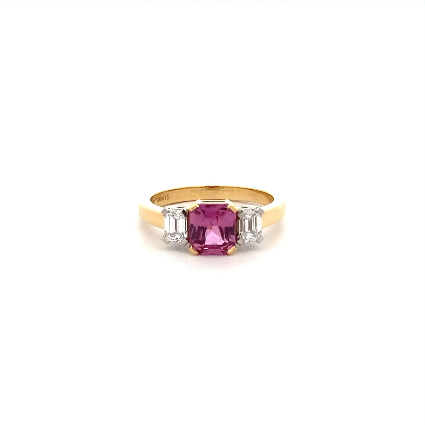 Fuchsia: Pink Sapphire & Diamond Three Stone Ring in Yellow Gold | 1.57ct
