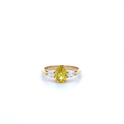Yellow Sapphire & Diamond Three Stone Ring in Yellow Gold | 1.64ct