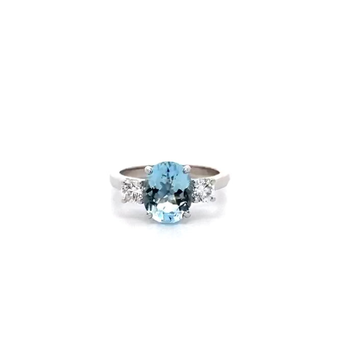 Aquamarine and Diamond Three Stone Ring