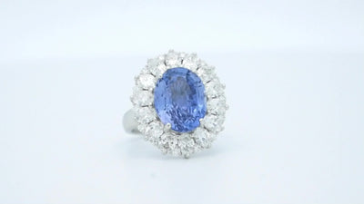 Blue Dahlia: Blue Sapphire and Diamond Cluster Ring