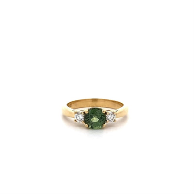 Green Sapphire and Diamond Three Stone Ring in Yellow Gold | 1.36ct