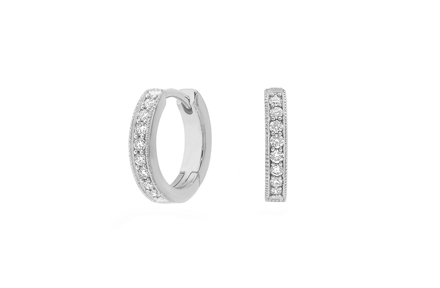 Milgrain Edge Diamond Huggie Earrings in Gold | 0.21ctw