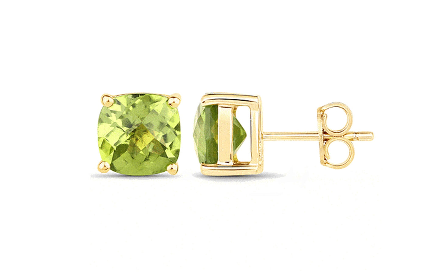 Chequerboard Peridot Stud Earrings in Yellow Gold | 4.40ctw
