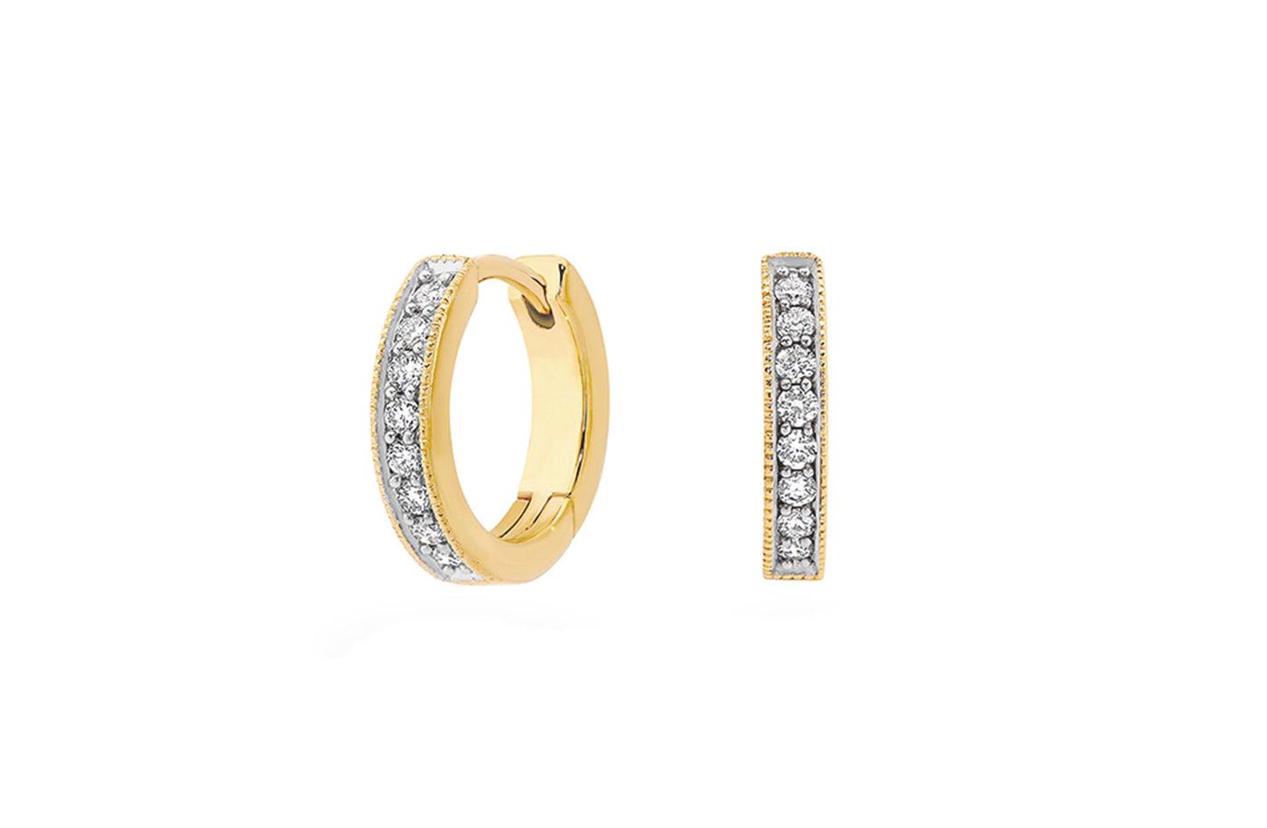 Milgrain Edge Diamond Huggie Earrings in Gold | 0.21ctw