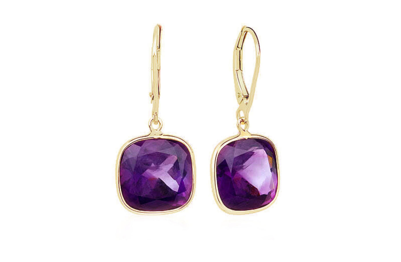 Deep Purple Amethyst Drop Earrings in Gold | 13.20ctw