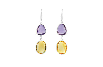 Amethyst & Citrine Polki Drop Earrings in Gold | 14.20ctw