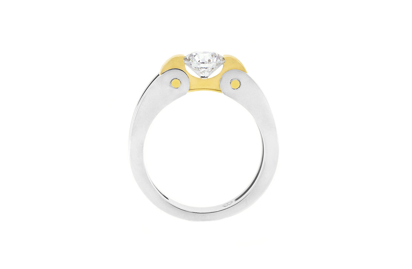 Inspired Collection, Brilliant Diamond, Platinum, 18ct, 18k, Yellow Gold, end set, claw set, Circlpd, fine Jewelry, fine Jewellery, round brilliant cut, modern ring, contemporary ring, tension set