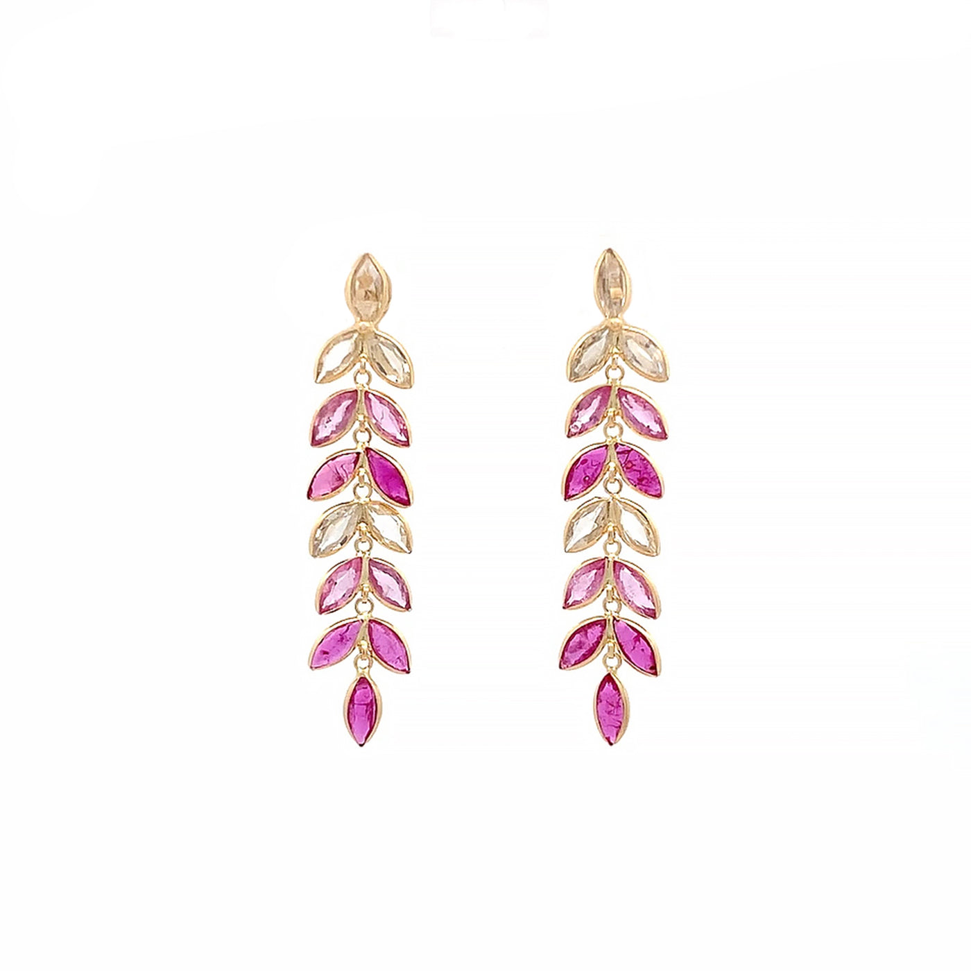 Vine: Pink Sapphire & Ruby Drop Earrings in Yellow Gold | 3.90ctw