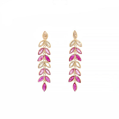 Vine: Pink Sapphire & Ruby Drop Earrings in Yellow Gold | 3.90ctw