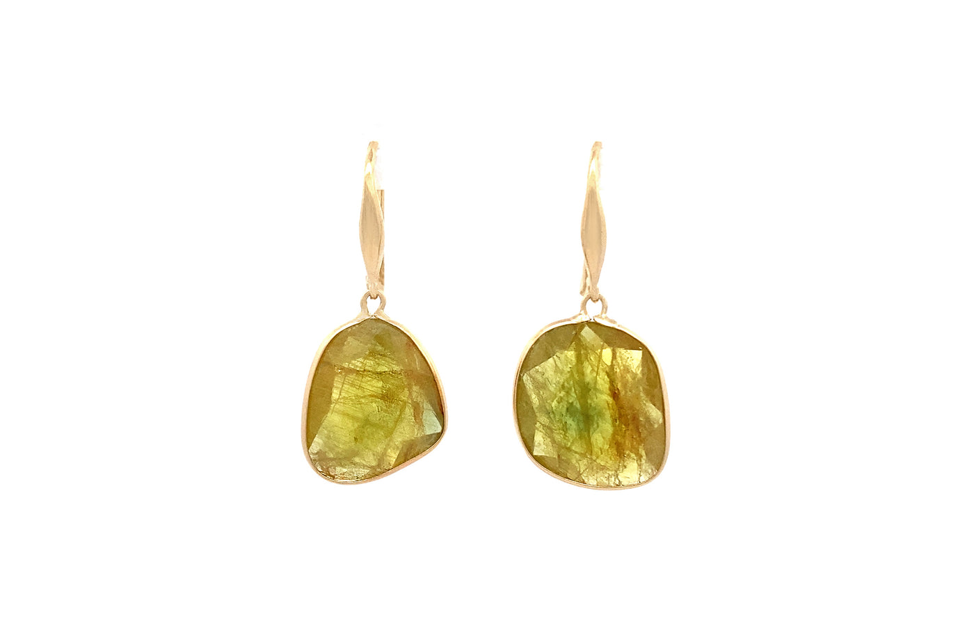 Green Sapphire Polki Drop Earrings in Yellow Gold | 10.00ctw