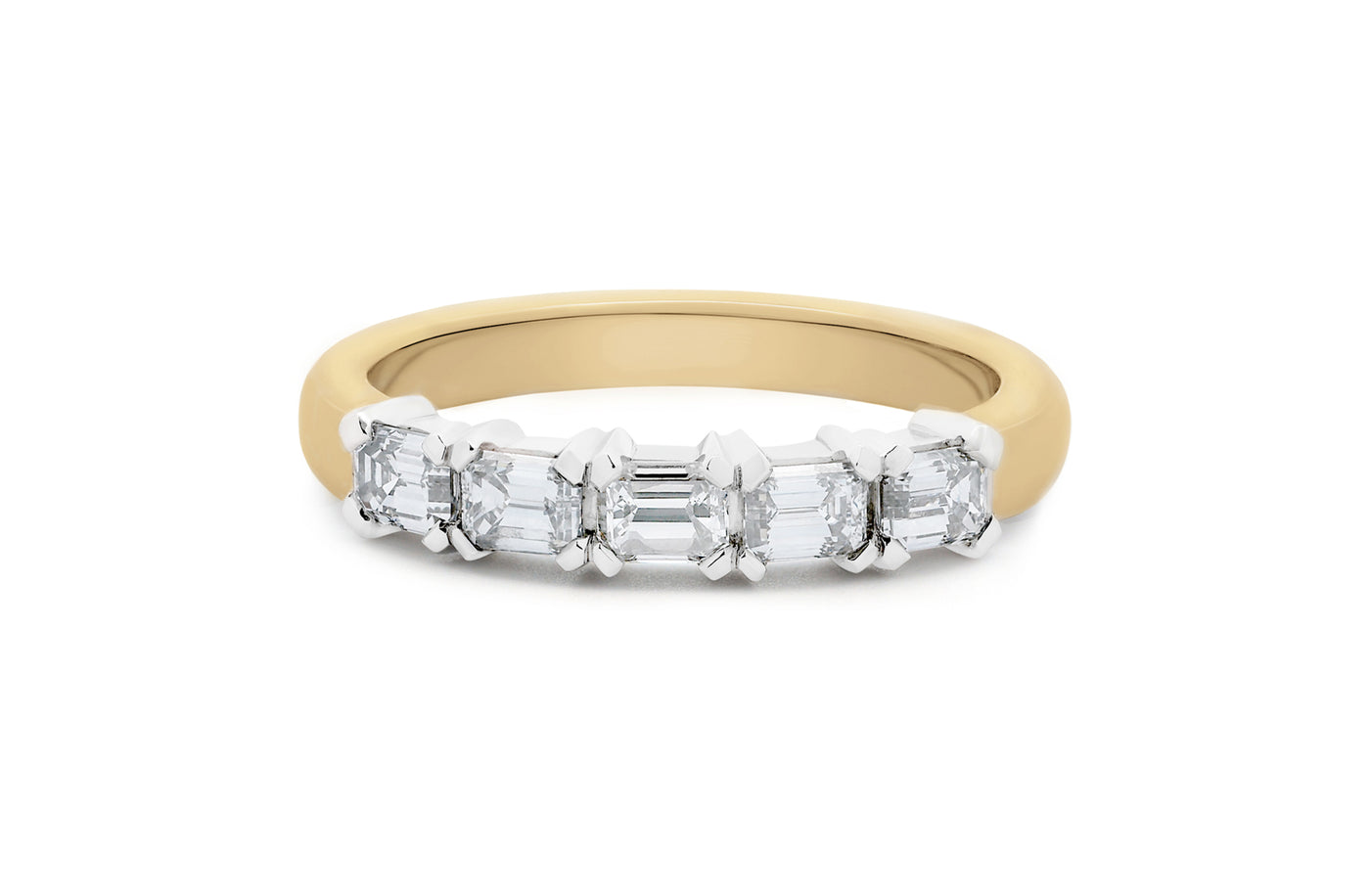 Emerald Cut Diamond Claw Set Ring in 18ct yellow gold and platinum.