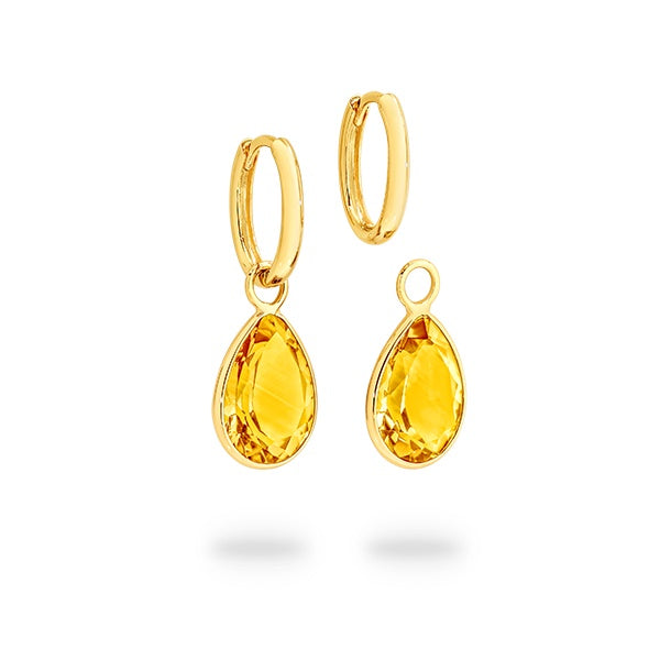 Citrine Charm Huggie Earrings in Yellow Gold | 9.30ctw