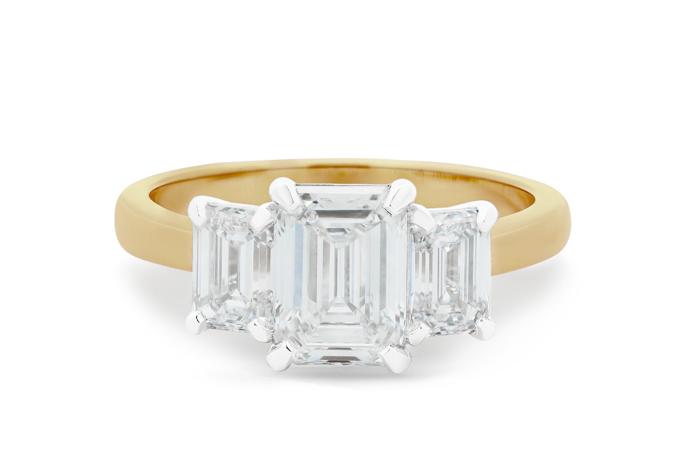 Harmony: Emerald Cut Diamond Three Stone Ring