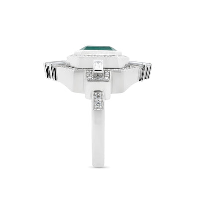 Lady Liberty: Emerald & Diamond Halo Ring in Platinum | 3.87ct