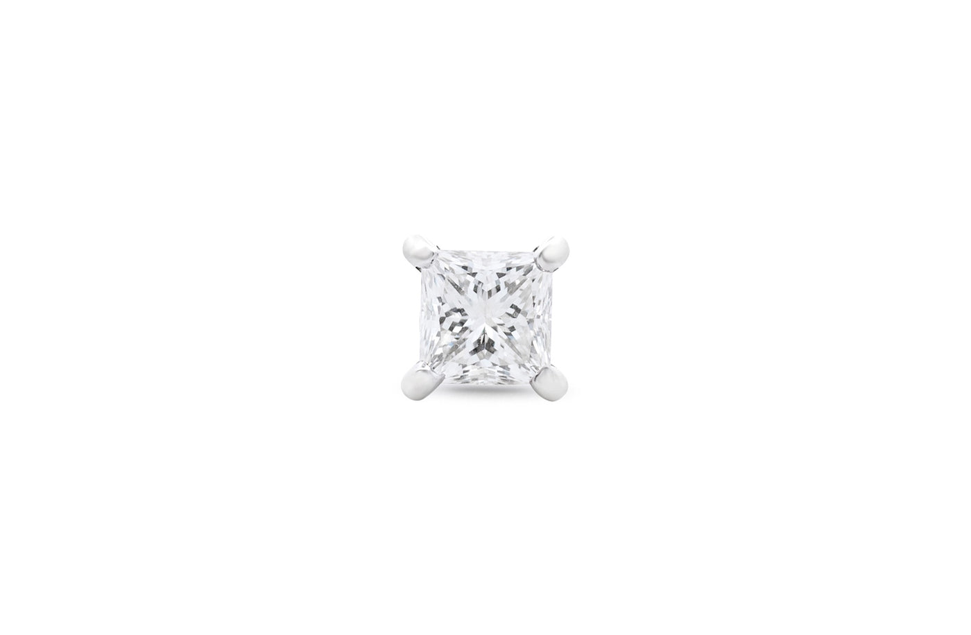 Classic Princess Cut Diamond Claw Set Stud Earring in 14ct white gold