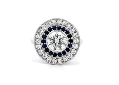 Aegis: Double Halo Diamond & Sapphire Ring in Platinum