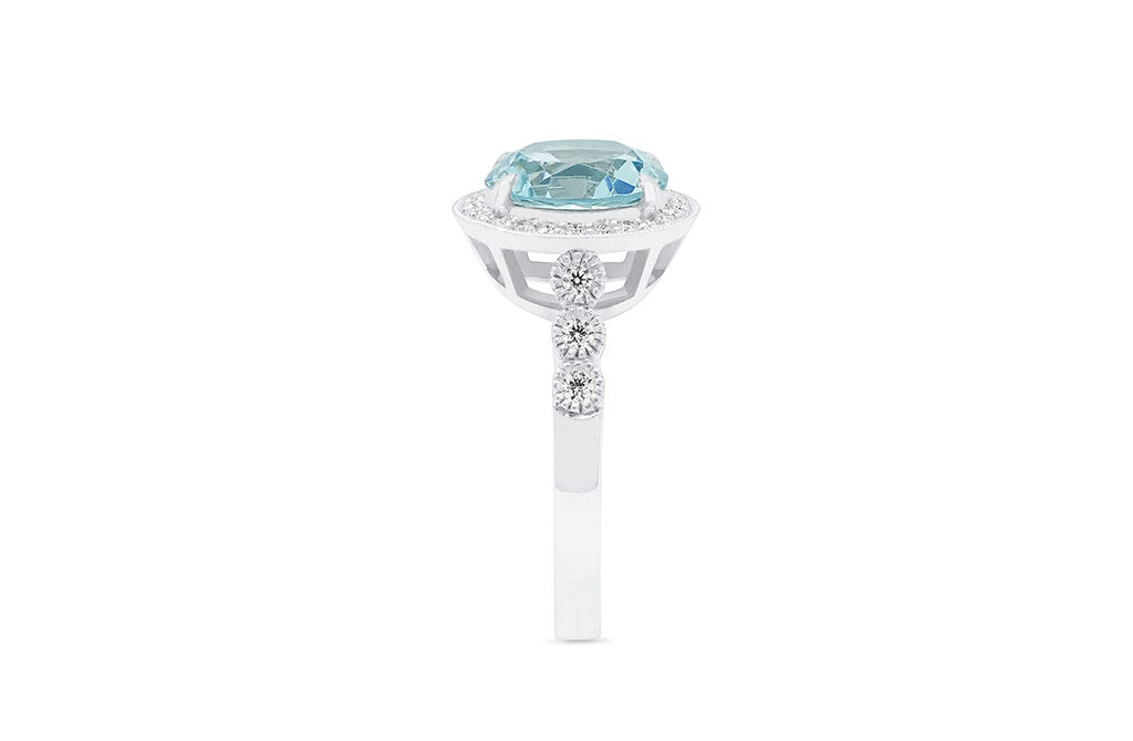 Aquamarine and Diamond Halo Ring