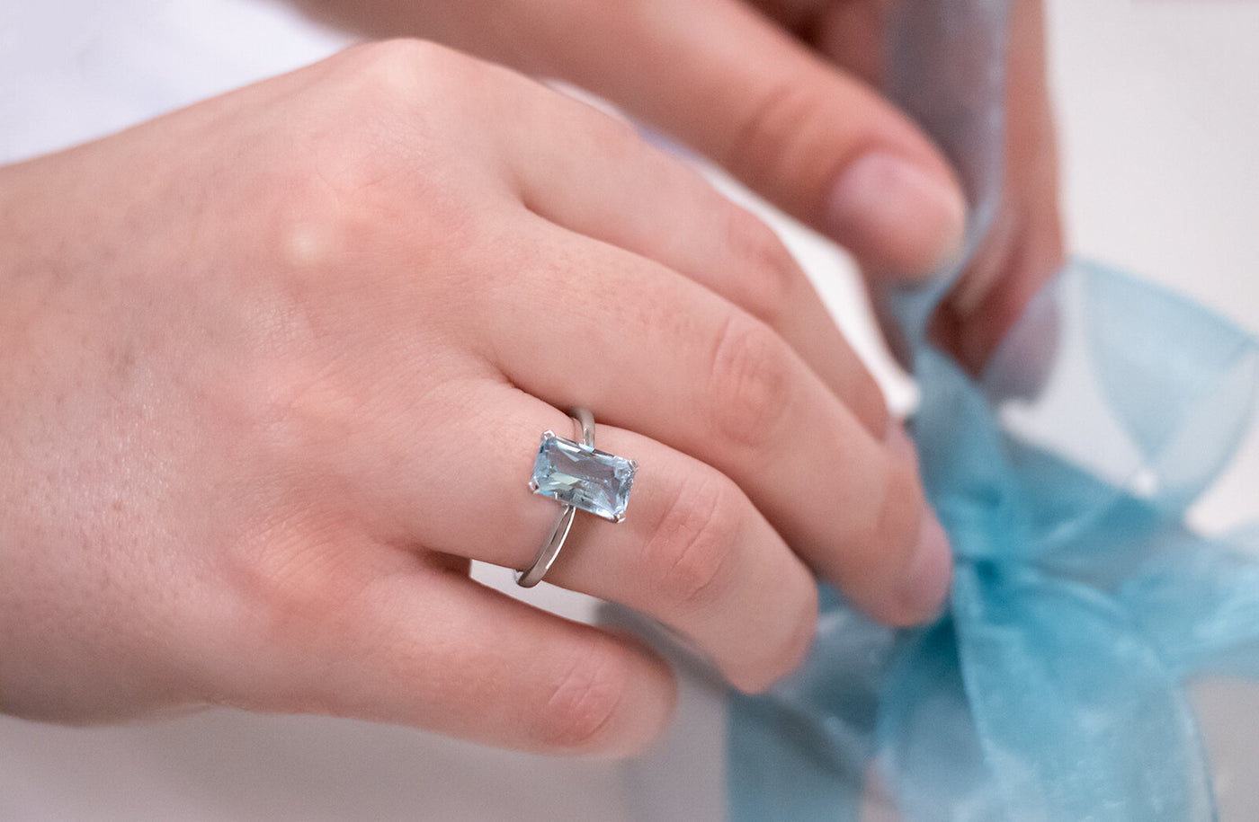 Octagonal Aquamarine Solitaire Ring