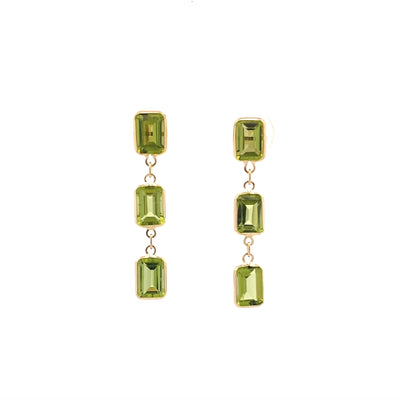 Triple Drop Peridot Earrings in Yellow Gold | 4.90ctw