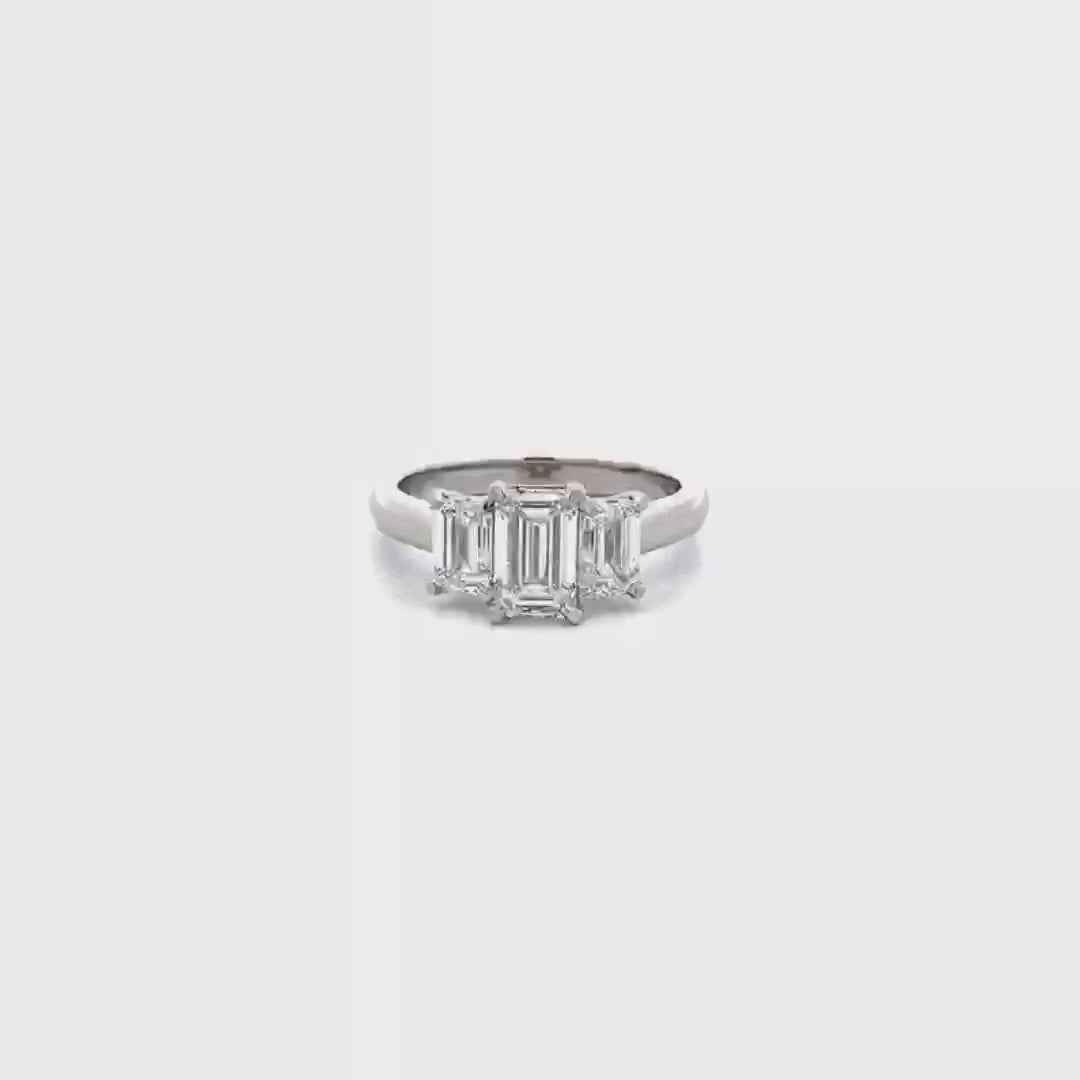 Harmony: Emerald Cut Diamond Three Stone Ring