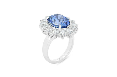 Blue Dahlia: Blue Sapphire and Diamond Cluster Ring