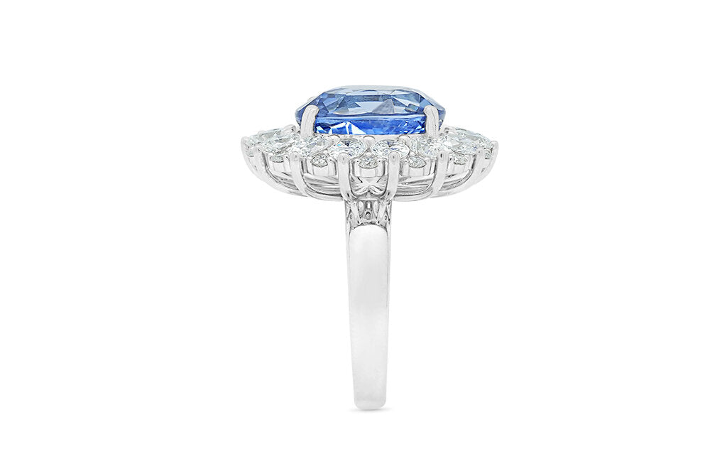 Blue Dahlia: Blue Sapphire and Diamond Cluster Ring