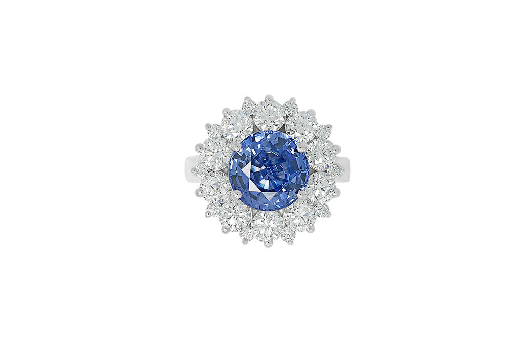 Blue Lotus: Blue Sapphire and Diamond Cluster Ring